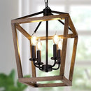 Farmhouse Chandelier Light Fixture for Kitchen Dining Room, 4-Light Rustic Pendant Hanging Ceiling Light Height Adjustable in Oak Wood Finish, Cage Lantern Lighting with E12 Base for Hallway Foyer by CozyNest Decor
