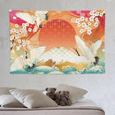 HZOHNAGO Japanese Tapestry Cherry Blossom Crane Sea Wave Fuji Mountain Red Sun Pattern Printed Wall Tapestry Painting Wall Hanging for Bedroom Living Room Dorm 90" W x 60" H by CozyNest Decor