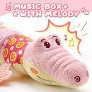 Baby Toys 0 to 12 Months, Musical Stuffed Animal Activity Soft Toys with Multi-Sensory Crinkle, Rattle and Textures,Infant Tummy Time Toys for Newborn Boys Girls, Crocodile, Pink by TinyTreasures Baby Boutique