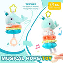 Jollybaby Baby Musical Pull String Hanging Toy for Stroller Car Seat Crib Play Gym, Plush Stuffed Whale Toy for Carseat with Music Teether Crinkle Paper, Sensory Toy for 0-6-12-18 Months Baby Gift by TinyTreasures Baby Boutique