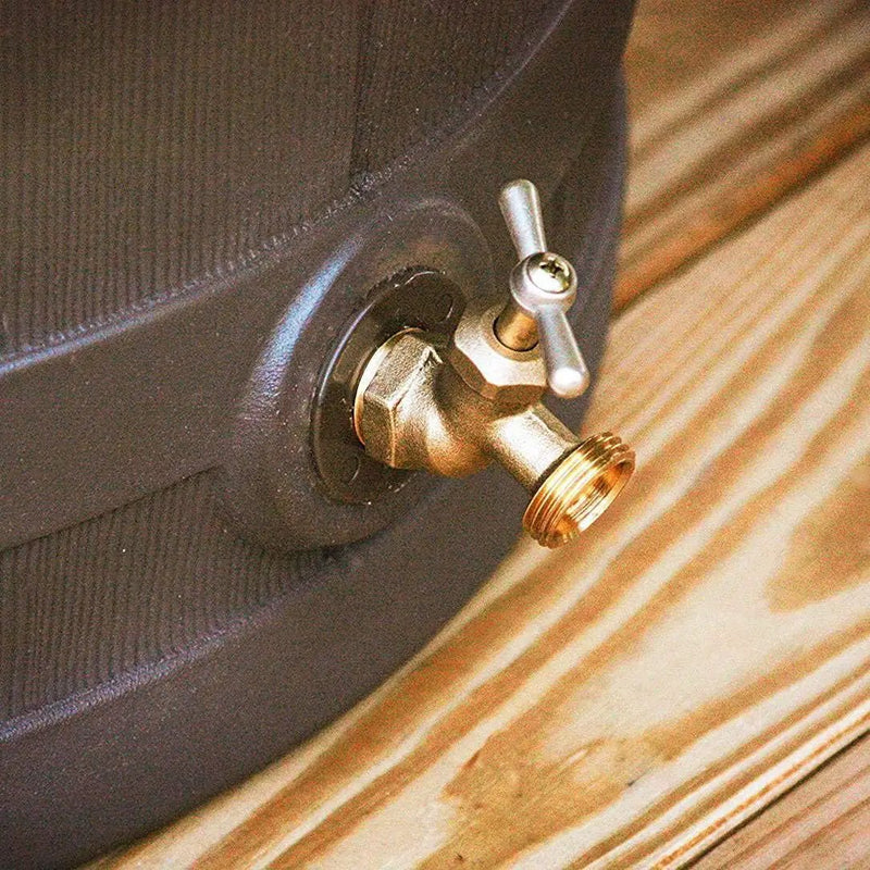 Good Ideas Rain Wizard 50 Gallon Plastic Outdoor Home Rain Barrel Water Storage Collector with Brass Spigot and Flat Back Design, Oak (4 Pack), photo 6 of 6