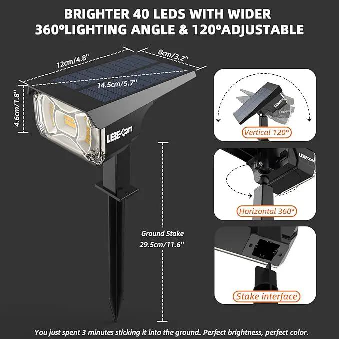 3 Brightness Modes Solar Outdoor Lights, 360 Degree Adjustable Lighting Angle with 40 LED's, Spotlights Outdoor Waterproof Auto On or Off Solar Garden Lights 8 Pack, photo 6 of 7