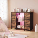 LUMTOK 55W 2-in-1 Dresser with Hanging Rack, 10 Drawers Dresser for Bedroom,Dressers with Fabric Drawers,LED Lights, Charging Station and Hanging Racks for Bedroom (Rustic Brown) by CozyNest Decor