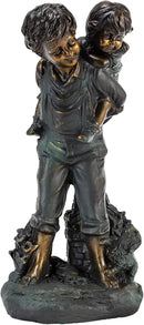 Alpine Corporation 16" Tall Indoor/Outdoor Patina Finish Piggyback Kids Yard Statue Decoration by GreenHaven Gardens
