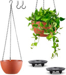 Hanging Planters for Indoor Outdoor Plants, Set of 2 Self Watering Hanging Pots with Drainage Hole & Plug and 20" Chain & Hooks by GreenHaven Gardens