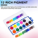 12 Color Watercolor Paint for Kids, 12 Pack Washable Water Color, Classroom Set, Woodbrushes Included by TinyTreasures Baby Boutique