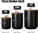 JOJUNO Black Ceramic Canister Set with Wooden Lid, 3-Piece Airtight Food Storage Jars for Kitchen Counter - Flour, Sugar, Coffee, Tea, Spice - Small, Medium, Large Sizes by CozyNest Decor