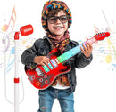 Kids Guitar and Microphone Playset with 4 Strings, Electric Guitar Kit with Lifting Mic Stand, Toddler Toys Musical Instruments Starter Kit, Karaoke Machine Toys for Boys Girls Christmas Guitars Gifts by TinyTreasures Baby Boutique