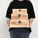 Wooden Box Set of 3 - Rustic Farmhouse Decorative Boxes with Hinged Lid and Carved Design by TinyTreasures Baby Boutique