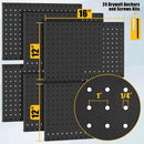 6 Pcs Metal Pegboard Panels, Heavy Duty Peg Boards for Garage and Garden Tool Storage, Includes Drywall Anchors and Screws Kits, Black (6 pcs 16in x 12in) by GreenHaven Gardens
