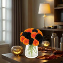 Kimura's Cabin 20Pcs Faux Mums Flowers Fake Chrysanthemum Artificial Silk Ball Flowers for Halloween Garden Home Kitchen Table DIY Decoration Center Fall Bouquets (Orange Black) by CozyNest Decor