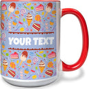 Personalized Mug for Kids - Sweets - Custom Name/Text, Ceramic Hot Chocolate/Cocoa/Coffee Cup for Boys/Girls, Birthday/Christmas/Holiday Gift - 15 oz, Red Handle by TinyTreasures Baby Boutique
