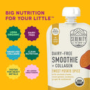Serenity Kids 6+ Months Dairy-Free Smoothie Baby Food Pouches - USDA Organic, Grass Fed Collagen Protein - 3.5 Oz BPA-Free - Sweet Potato Spice - 6 Count - Smoothie Pouches by TinyTreasures Baby Boutique