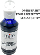 milo Liquid Watercolor Paint Set of 8 Colors | 4 oz Bottles | Washable, Safe and Non-Toxic | Made in USA | Art & Craft Paints for Kids, School Supplies Painting Set for Children | Easy to Pour Fluid Bottles by TinyTreasures Baby Boutique