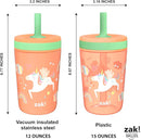 Zak Designs Unicorn Kelso Tumbler Set, Leak-Proof Screw-On Lid with Straw, Bundle for Kids Includes Plastic and Stainless Steel Cups with Bonus Sipper, 3pc Set, Non-BPA, 15 fl.oz. by TinyTreasures Baby Boutique