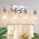 4 Light Bathroom Light Fixtures, Chrome Vanity Lights with Clear Glass Shades, Modern Bathroom Light Fixtures Over Mirror, Modern Bathroom Wall Lamp for Mirror Living Room Cabinet by CozyNest Decor