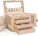 AKOZLIN Large 4-Tier Jewelry Box Leather Jewelry Storage Organizer with 3 Drawers Lockable for Women Girls Ring Necklace Earring Bracelet Watches Holder with Mirror Champagne by TinyTreasures Baby Boutique