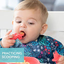 Bumkins Baby Utensils Set, Chewtensils Silicone Spoons for Dipping, Self-Feeding, Baby Led Weaning, Trainer Learning, First Stage Eating, Soft Practice Fork and Spoon, Babies 6 Months, Red by TinyTreasures Baby Boutique