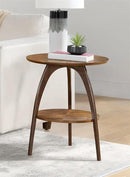 Martin Svensson Home LAX Two-Tone 20-Inch Caramel Brown Round Wood End Side Table with Walnut Legs and Shelf Storage by CozyNest Decor