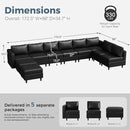 Oversized 172.5" Faux Leather Modular Sectional Sofa, Modern Large 10 Seater U Shaped Couch with Storage Seat with Reversible Chaise Deep Seat for Living Room DIY Combination - Black by CozyNest Decor