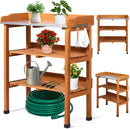 Outdoor Potting Bench Garden Work Station, Solid Wood Planting Table w/Sink Drawer Shelves,Metal Top, Folding Patio Furniture for Porch Balcony (29.1 x 14.2 x 35.6(Orange Yellow)) by GreenHaven Gardens