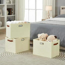3-Pack Foldable Fabric Storage Bins with Durable PU & Metal Handles , Collapsible Storage Baskets for Shelves, Home Storage, Closet Organizers, Living Room(17"x11.8"x11.8", Beige) by CozyNest Decor