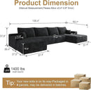 136" Sectional Couches for Living Room Modern Modular Sofa with L-Shape Couchs Upholstered Boneless Couch Deep Seat Sectional Couch with Chaise (Black, Right Facing Chaise+3Seaters+Ottoman) by CozyNest Decor