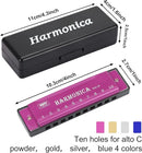 UPINS Harmonica, 4PCS Key of C 10 Hole 10 Tones Titanium Color Harmonica with Case for Beginner Students(Gold, Silver, Pink, Blue) by TinyTreasures Baby Boutique
