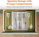 Lifewit Utensil Organizer for Kitchen Drawers, Expandable Cooking Utensil Tray, Adjustable Cutlery Silverware Flatware Holder, Plastic Spatula Tools and Gadgets Storage Divider, Large, Green&White by CozyNest Decor