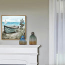 Framed Wall Art Beach Décor Ocean Canvas Picture Coastal Artwork Sea Bird Boat Blue Tan Small Rustic Beachy Canvas Print for Bathroom Bedroom Living Room by CozyNest Decor