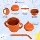 Silicone Transition Sippy Cup for 6+ month old | Includes 1 Toddler straw cup & 1 Baby Sippy Cup with Handles 5 oz | Perfect for Baby Led Weaning (Autumn/Mint, 5 oz) by TinyTreasures Baby Boutique