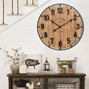 Large Old Town Farmhouse Wall Clock 24 Inch Rustic Antique Wood with Metal Circle and Large Numerals Silent Battery Operated Wall Clock for Office Kitchen Bedroom Living Room by CozyNest Decor