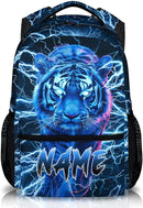Boys School Backpack, Personalized Tiger Backpacks with Name for Kids Kindergarten Primary Senior Middle, 17 Inch Durable Personalized Cool Lightning Bookbag for School by TinyTreasures Baby Boutique