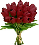 Mandy's Artificial Tulips 20 Stems Burgundy PU Faux Flowers for Wedding Home Decor 13.5 Inch by CozyNest Decor