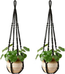 Mkono Macrame Plant Hanger Indoor Hanging Planter Basket with Wood Beads Decorative Flower Pot Holder No Tassels for Indoor Outdoor Boho Home Decor 35 Inch, Black, Set of 2 (POTS NOT Included) by GreenHaven Gardens