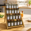 Bamboo Spice Rack Organizer - 3 Tier Foldable Wooden Spice Rack for Countertop, Cabinet & Drawer- Organic Bamboo-Extra Sturdy Wooden Spice Shelf, No Spice Jars Included by CozyNest Decor