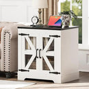 Farmhouse Side Table - 24" Large Night Stand Set 2, Wood Nightstand with Charging Station, Bedside Table with Adjustable Shelf, End Tables Living Room, Rustic Bed Side Tables Bedroom, White by CozyNest Decor