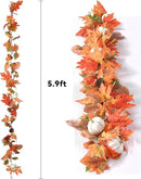 DearHouse 6ft Pumpkin Fall Maple Leaves Garland - Artificial Autumn Foliage Hanging Vine for Thanksgiving, Home, Wedding, Fireplace, Party, Christmas Decor (Orange & Brown) by CozyNest Decor