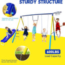 5-in-1 Backyard Swing Set for Kids Ages 3-8 | Outdoor Playset with Slide, 2 Safe Swing Seats, Basketball Hoop & Gymnastics Rings | Heavy-Duty HDPE & Steel Frame by TinyTreasures Baby Boutique