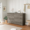 VINGLI 59" Long Dresser 6 Drawer, Grey Large Dresser for Bedroom, Rustic Gray Chest of Drawers, Farmhouse, 59" W x 15.75" D x 32" H by TinyTreasures Baby Boutique