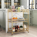 Square Gold Bar Carts with 3 Tier Storage Glass Shelves Holder Home Serving Bar Carts on Wheels for Kitchen, Bar, Dinning Room by CozyNest Decor