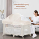 4 in 1 Baby Bassinet, Pack and Play, Bedside Crib Sleeper, Diaper Changer - Comes with Mattress, Mosquito Net，Bottom Storage and Toy Bar for Newborn to Toddles by TinyTreasures Baby Boutique