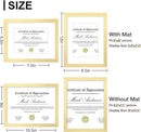 Vittanly 8.5x11 Picture Frames Set of 9, Shatter Resistant Plexiglass, Display 6x8 Pictures with Mat or 8.5x11 without Mat, Photo Frames for Wall or Tabletop, Engineered Wood, Gold