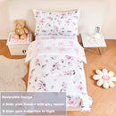 PERFEMET Floral Toddler Bedding 4-Piece Pink Flower Toddler Girls Comforter with Sheet Set Reversible Butterfly Crib Bed Sets-Comforter, Fitted Sheet,Flat Sheet,Pillowcase by TinyTreasures Baby Boutique