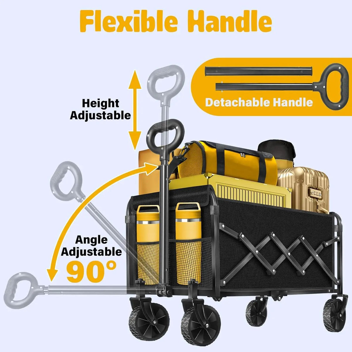 Wagon Cart Foldable, 360Lbs Collapsible Wagon Cart with Wheels Portable, Outdoor Utility Carts for Groceries, Camping, Sports, Garden, Shopping, Black, photo 3 of 6