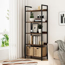 NUMENN Bookshelf, 5 Tier Bookshelves, Home Office Bookcase Shelf Storage Organizer, Free Standing Storage Shelving Unit for Bedroom, Living Room and Home Office, Dark Walnut by CozyNest Decor