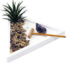 Nature's Mark Mini Zen Garden Kit for Desk with White Sand, Rake, White Base, Salt Rock and Air Plant (Triangle) by GreenHaven Gardens