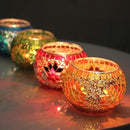 SHMILMH Votive Candle Holder Set of 4, Diwali Decoration for Home, Handmade Mosaic Glass Tealight Candle Holders for Table Centerpiece Decor,Diwali Thanksgiving by CozyNest Decor