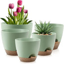 Plant Pots 10/9/8/7.5/7 Inch Self Watering Pots, Set of 5 Plastic Planters with Drainage Holes and Saucers,Plastic Flower Pots,Nursery Planting Pot for Indoor Out Door Plants（Green） by GreenHaven Gardens