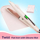 ANGENIL Pro Twist Flat Iron Hair Straightener, 2 in 1 Straightener and Curling Iron for Women, Round Pink Dual Voltage Hair Straightener with Silicone Heat Resistant Mat, 20s Fast Heating, LCD Display by CozyNest Decor